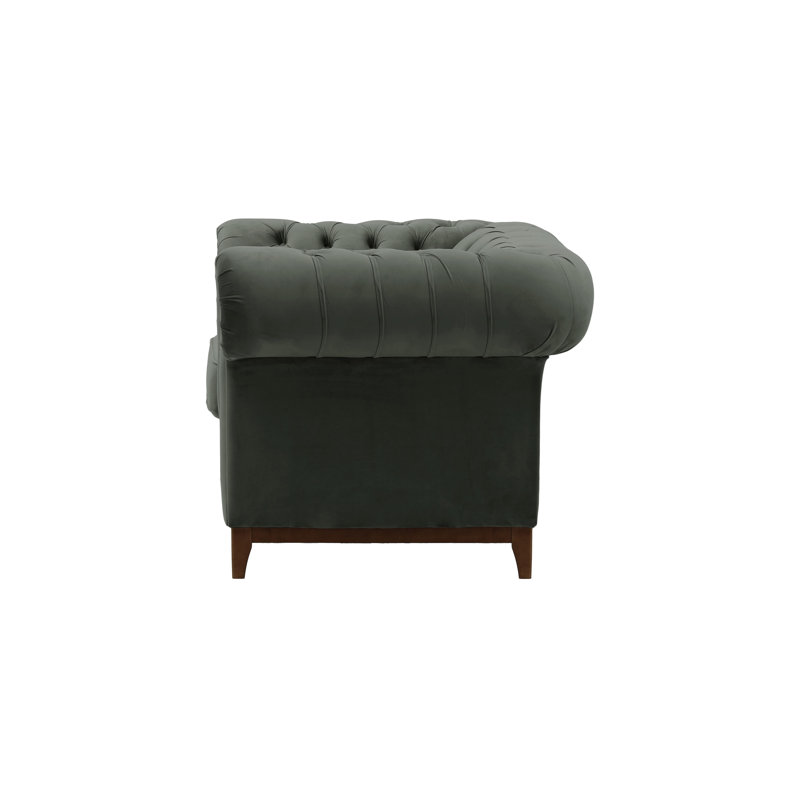 Frizzell Velvet Chesterfield Chair, Olive Green, Graphite