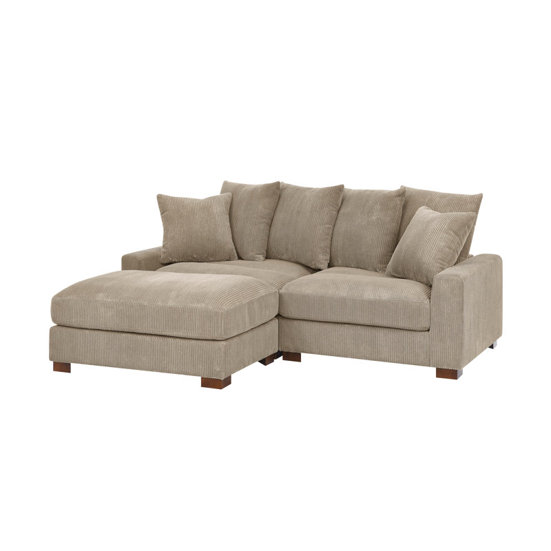 Canapé rembourré en velours côtelé avec pieds en bois massif, 3, H 34 po x l 86 po x P 67,5 po, Chameau