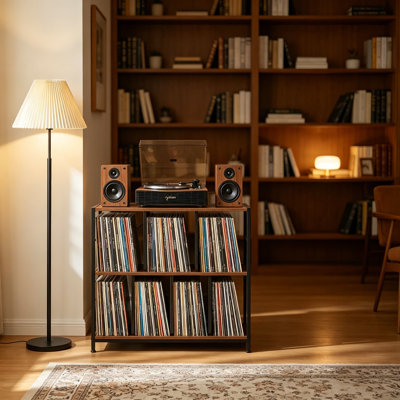 Support pour tourne-disque avec rangement pour disque vinyle pouvant contenir plus de 300 albums, table tournante à 3 niveaux avec 5 cloisons en métal, grande armoire de rangement pour tourne-disque pour le salon et la chambre à coucher
