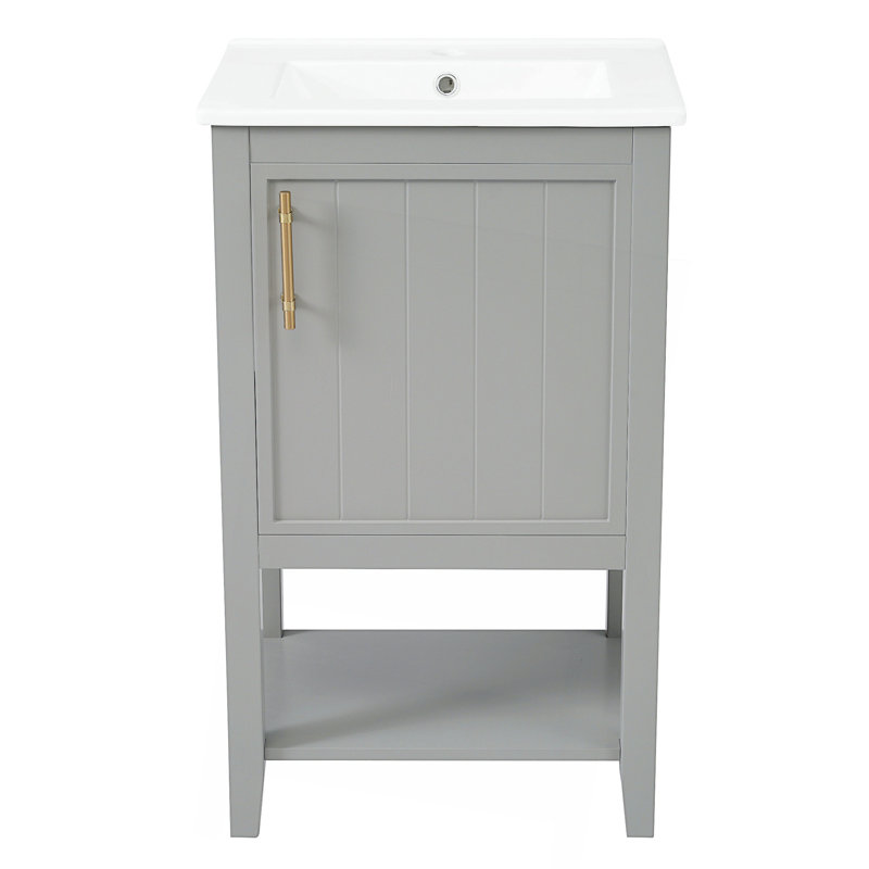 Meuble-lavabo de 20 po avec lavabo, armoire de salle de bain avec porte à fermeture douce, support de rangement et tablette ouverte