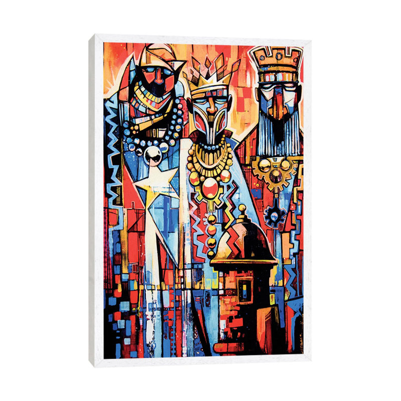 3 Wise Men by Fernan Mora - Painting on Canvas, 101.6 cm H x 66.04 cm W, White Framed
