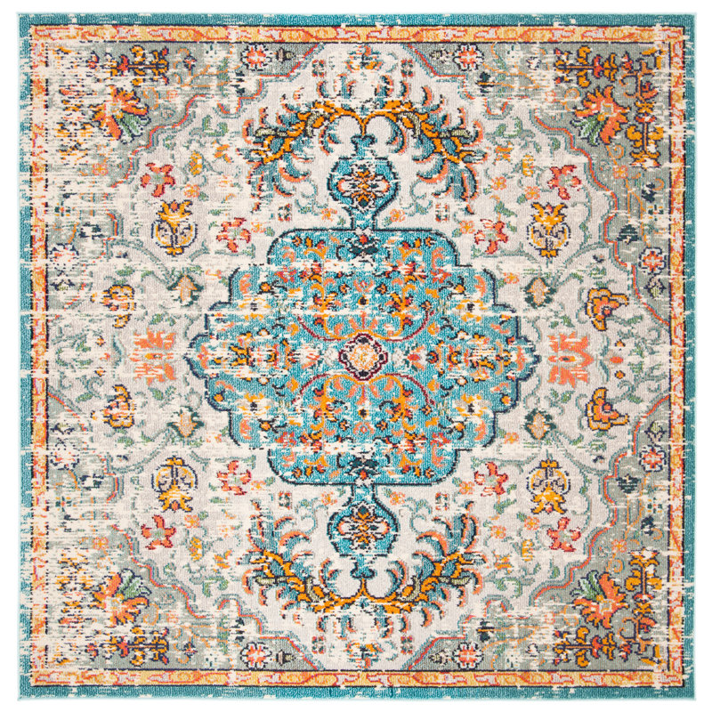 Tapis oriental Felty, Carré 11 pi, Gris / bleu clair / orange