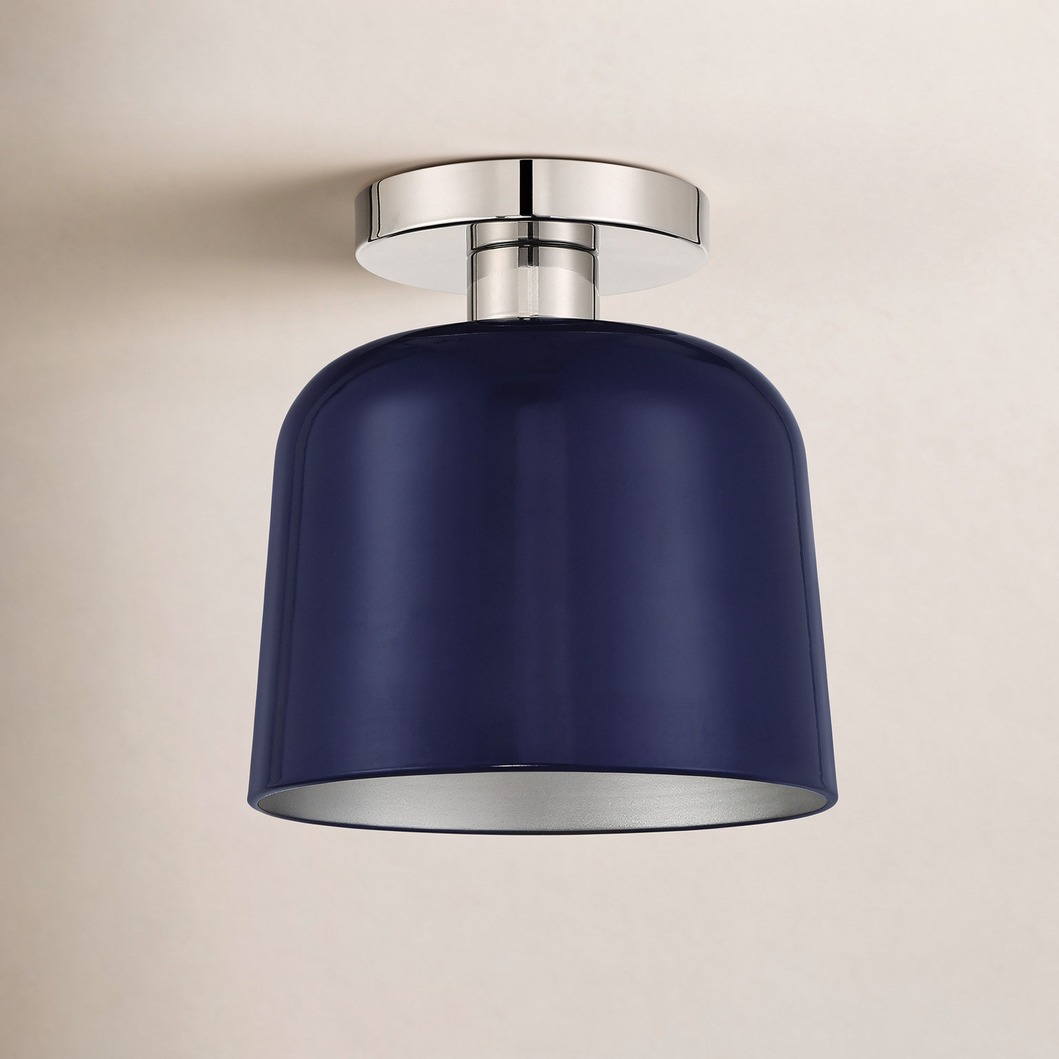 Che Single Light Semi Flush Mount, Blue, Polished Nickel