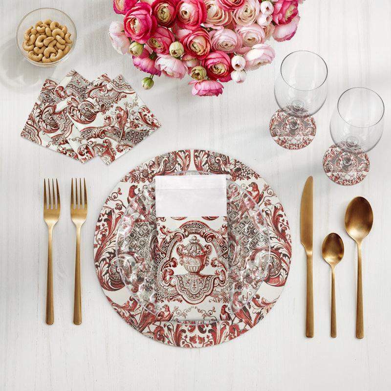 Royal Delft William and Mary Cotton Sateen Dinner Napkins, Red