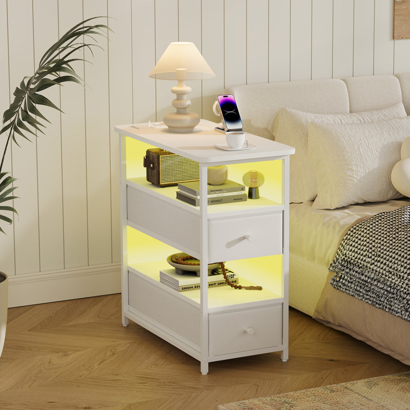 28cm W Metal Bedside Table, White
