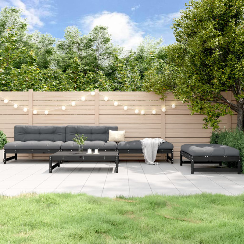 Nattaly 5 Piece Garden Lounge Set Solid Wood Pine, Black