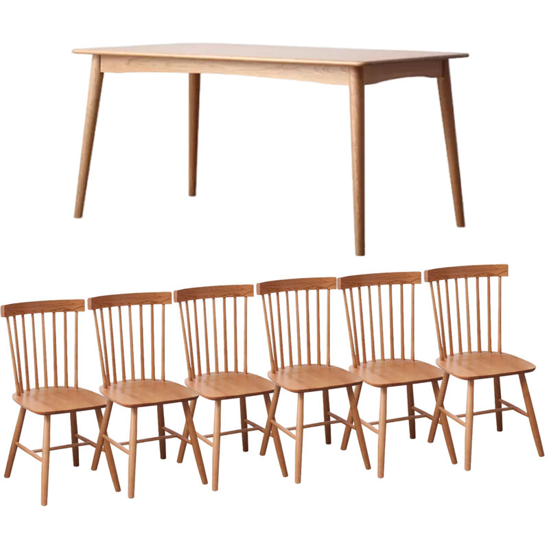 Table rectangulaire en bois massif domestique simple, 7 pièces : table, 6 chaises, H 31,49 po x l 70,86 po x P 29,52 po