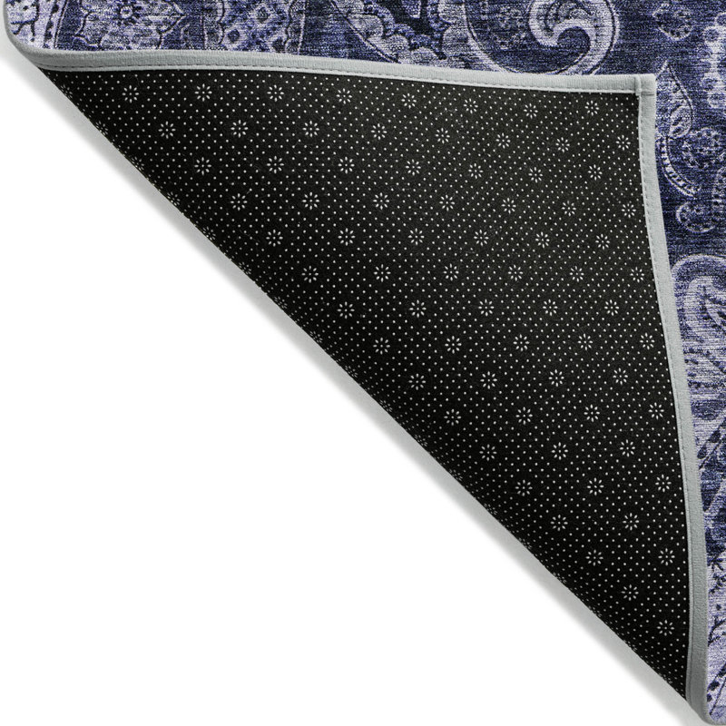 Tapis intérieur lavable intérieur / extérieur à médaillon floral bleu marine et gris 9 pi x 12 pi HomeRoots