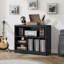 Support pour tourne-disque, support pour tourne-disque moderne avec cubes de rangement en vinyle, tablette multimédia en bois pour le rangement et la présentation des disques, organisateur en vinyle multifonctionnel pour le salon, finition noire