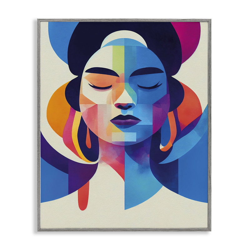  Bold Hue Woman's Face Framed Giclee Art by Incado, Farmhouse Grey Framed Giclee, 14" H x 11" W