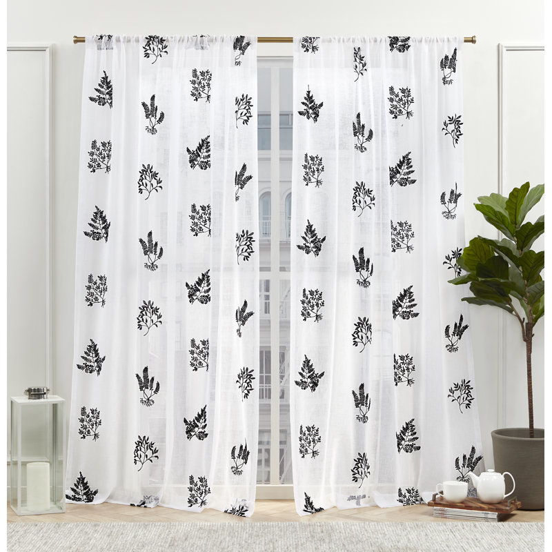 Nicole Miller New York Mabel Sheer Rod Pocket Curtain Panels Pair, Black, 54" W x 108" L