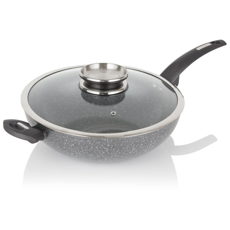 Tower T81279 Cerastone Induction Wok Pan With Glass Lid, Non Stick Ceramic Coating, Easy to Clean, Graphite, 30 cm