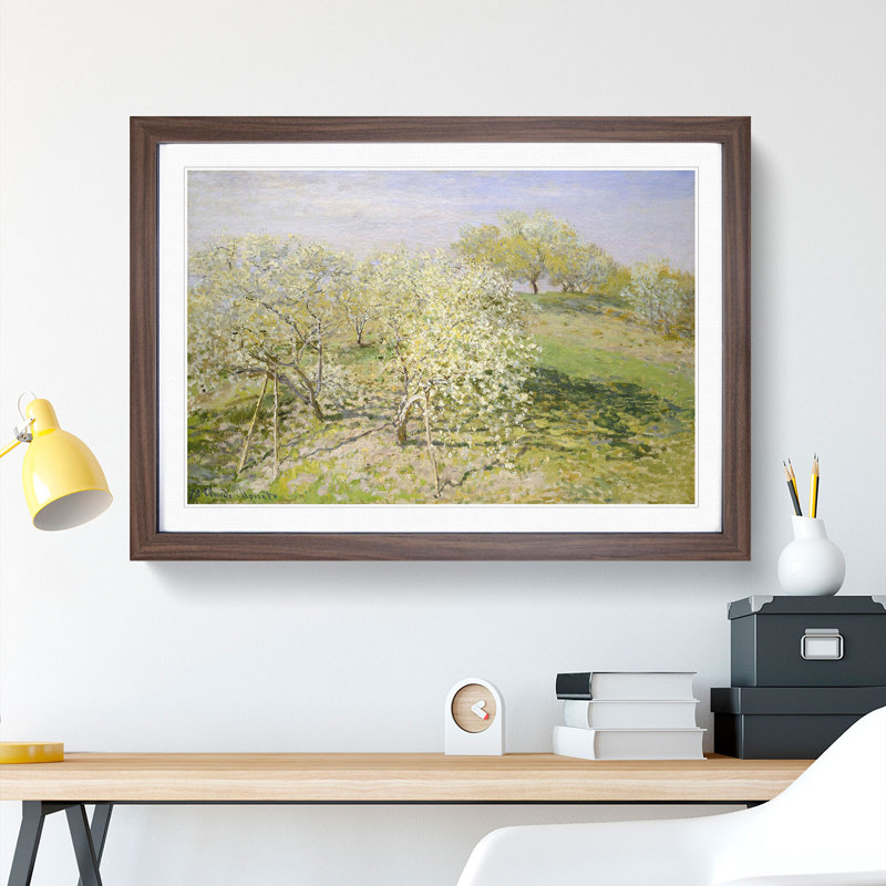 Spring Fruit Trees in Bloom by Claude Monet - Picture Frame Painting, Walnut, 27cm H x 36cm W x 2cm D