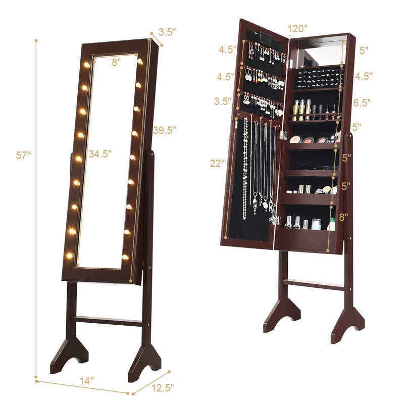 Armoire à bijoux avec miroir Bowen, Brun