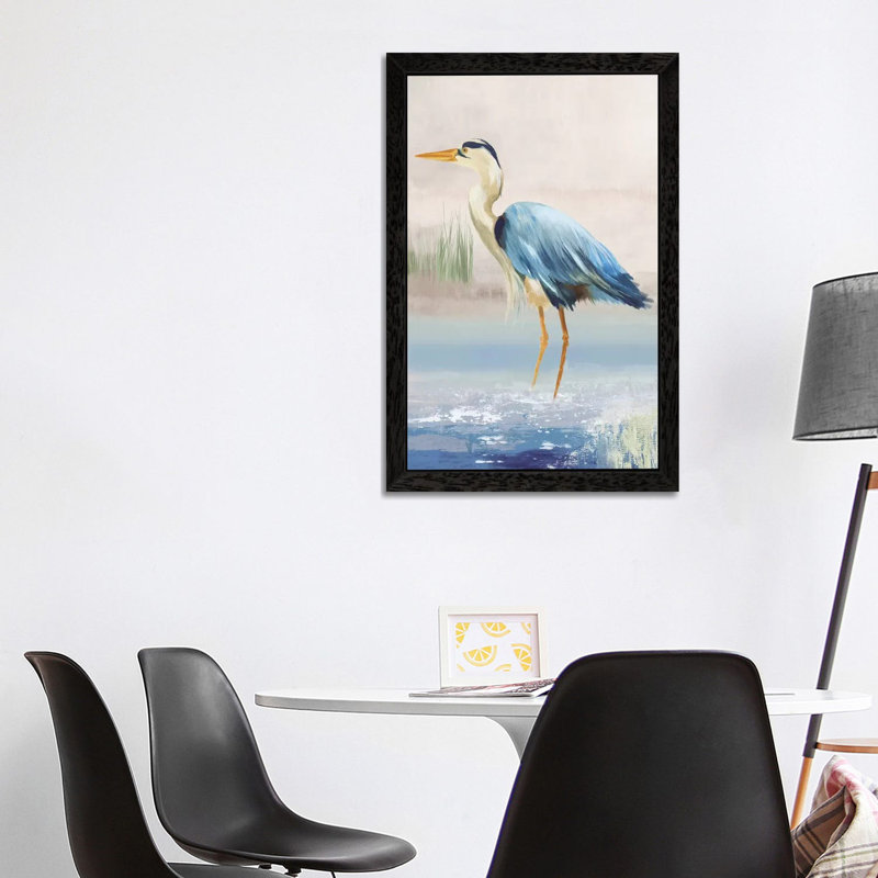 Heron On The Beach II by Aimee Wilson - Floater Frame Print on Canvas, 66.04 cm H x 45.72 cm W, Black Framed