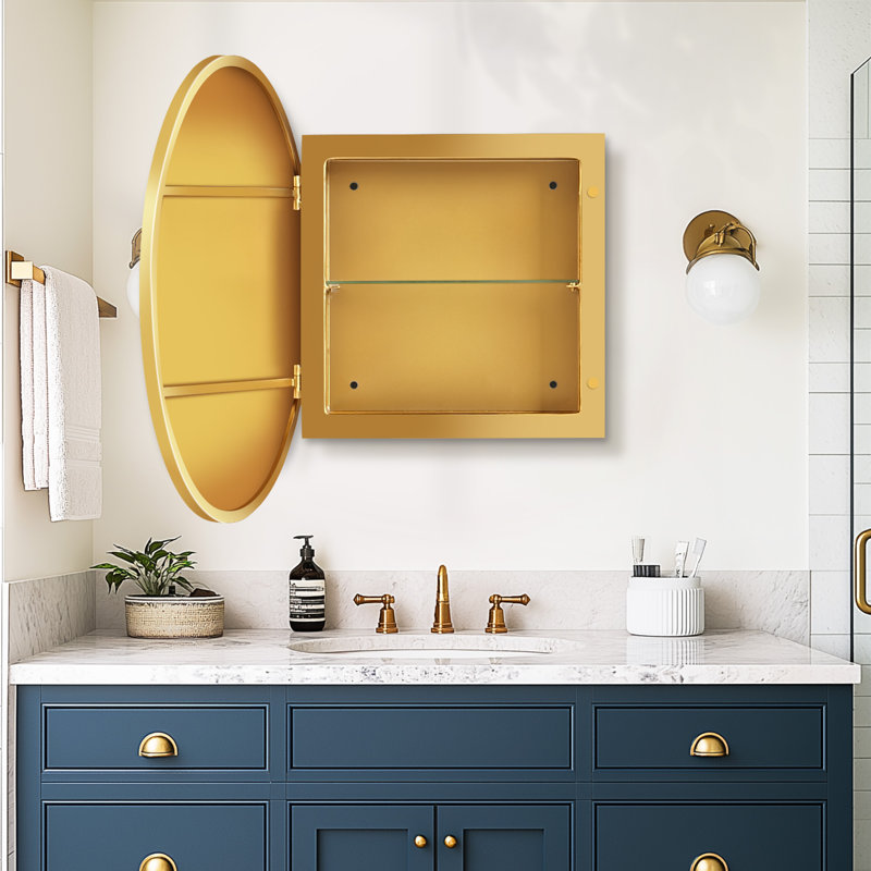 Pelaga 19.7"W X 19.7"H Circular Framed Metal Medicine Cabinet, Gold