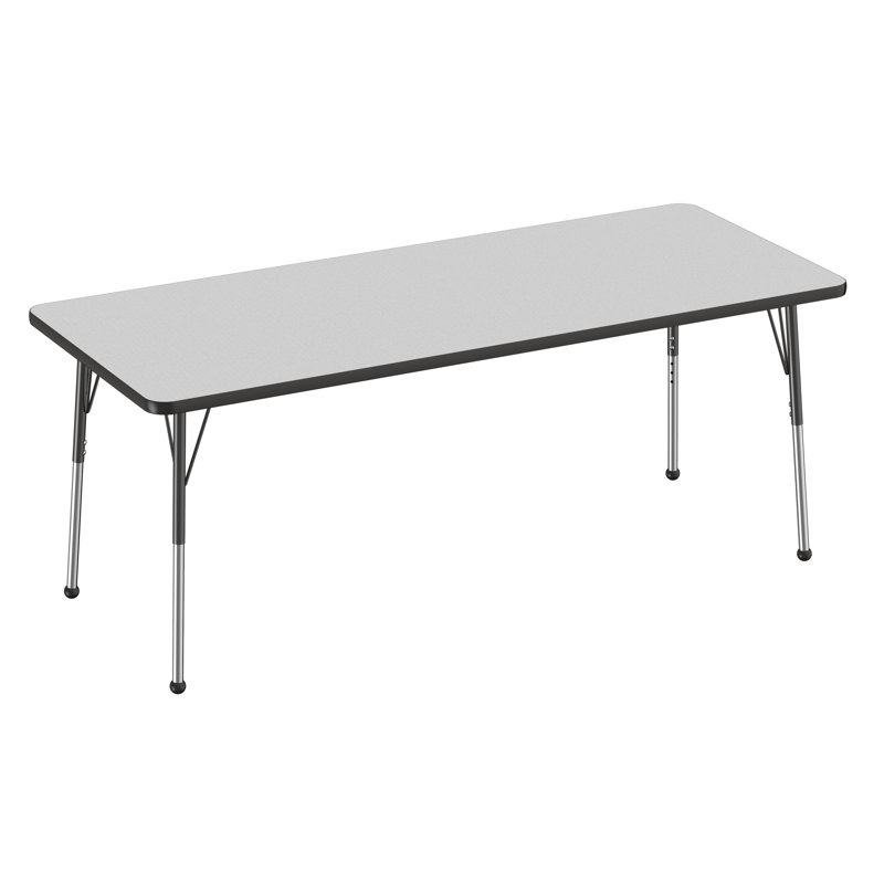 Table d'activité rectangulaire à hauteur réglable en forme de T, 30 po x 72 po, Gris / Noir, Roulement à bille standard