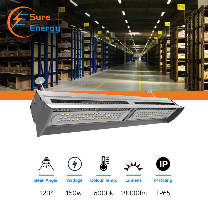 Ener - J 150W LED Linear Highbay CCT Switchable Industrial Warehouse Workshop Light IP65 Black 240V
