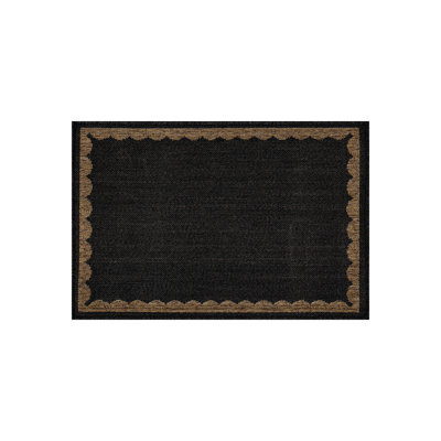 Scallop Border Dark Gray/Natural Easy-Care Jute-Style Indoor/Outdoor Flat Woven Area Rug