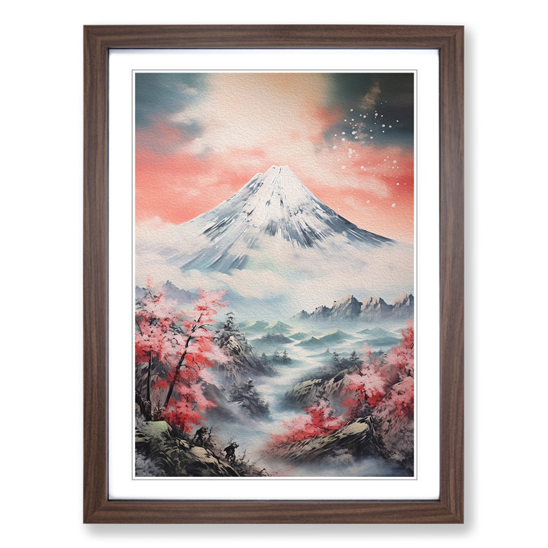 Japanese Mountains Action Painting - Framed Print, Walnut Framed, 64cm H x 46cm W x 2cm D