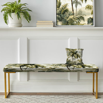 Whispering Palms Tropical Pattern - Tropical Upholstered Gold Bench