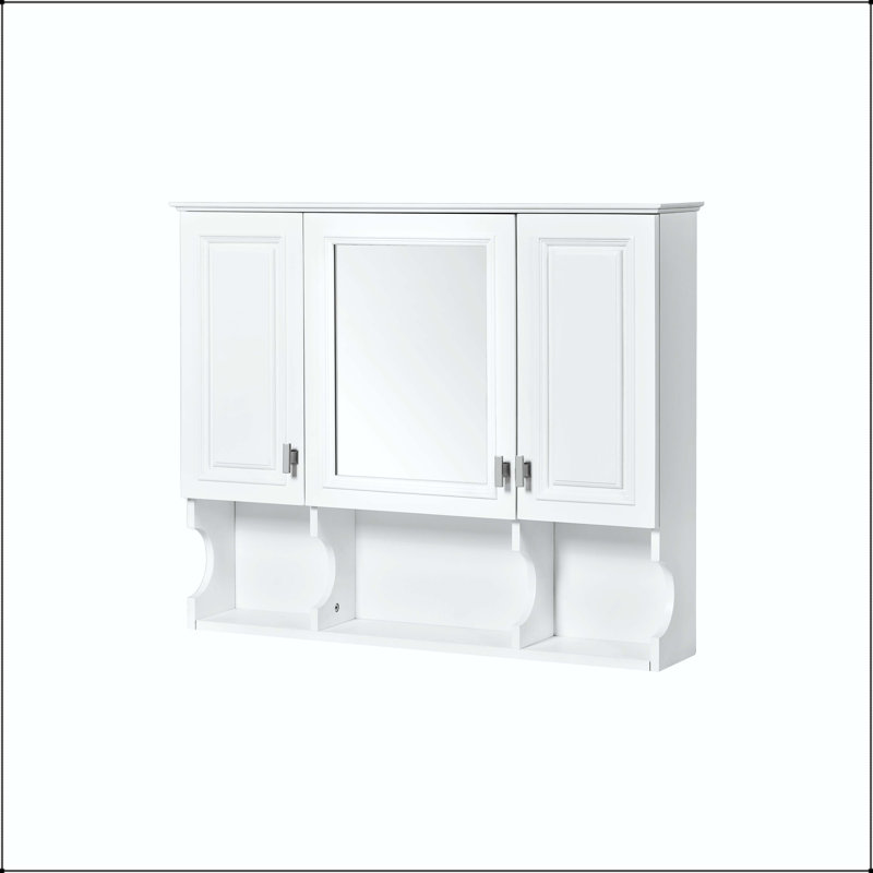 Pharmacie murale 35x28 avec 3 portes, 3 tablettes réglables et porte-serviettes - Blanc, Blanc