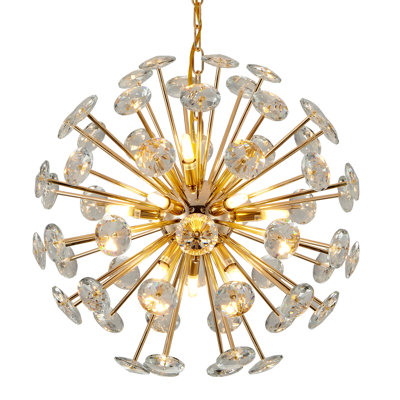 Hrithvik Dandelion Crystal Chandelier, 12 Lights G9 Gold Chandelier, 20 Inch Diameter,modern Firework Chandelier