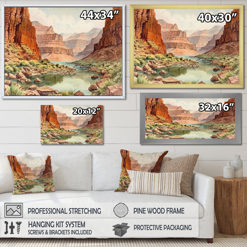 Paysage de canyon sur toile, H 24 po x l 32 po x P 1 po, Toile tendue