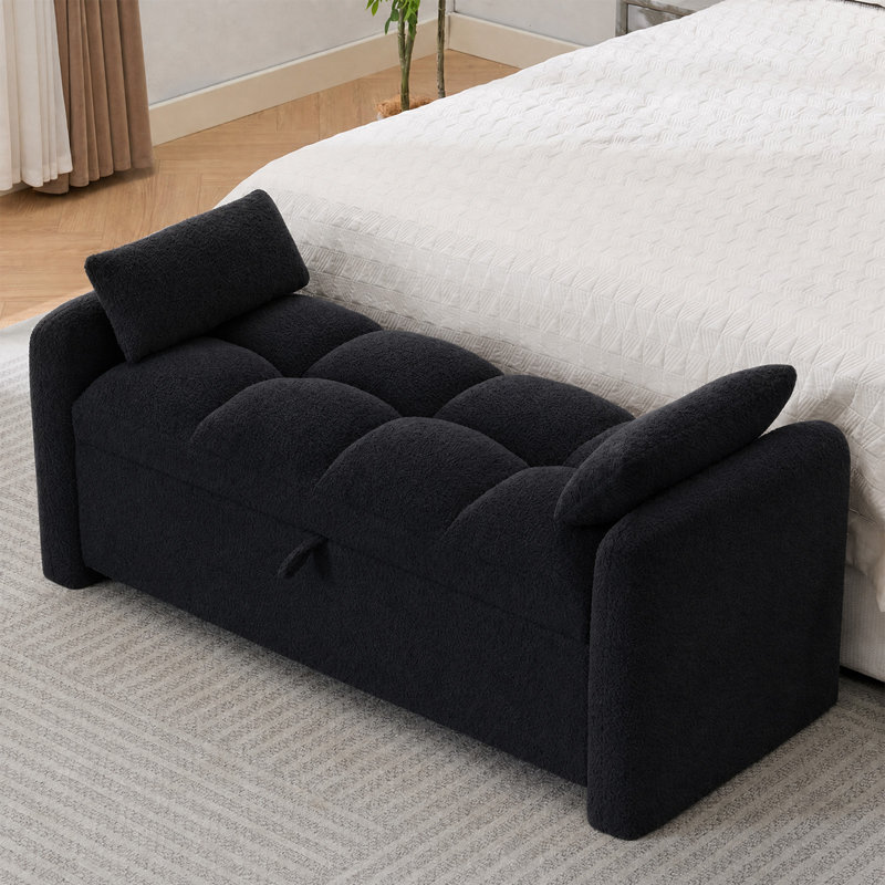 Banc de rangement avec coussins épais Teddy, Teddy noir
