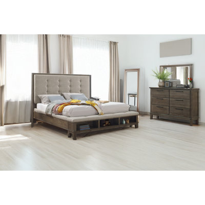Nissa Grey Upholstered Tufted Shelves Storage Panel Bedroom Set