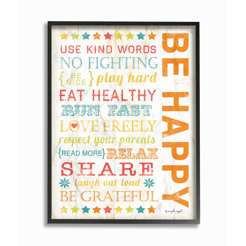 Elitia «Be Happy Typographie», art, H 20 po x l 16 po, Giclée encadrée noir minuit