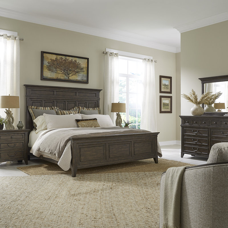 Trelawny King Panel Bed, Dresser & Mirror, Nightstand Bedroom Set, King, 4 Pcs: Bed, Nightstand, Dresser, Mirror