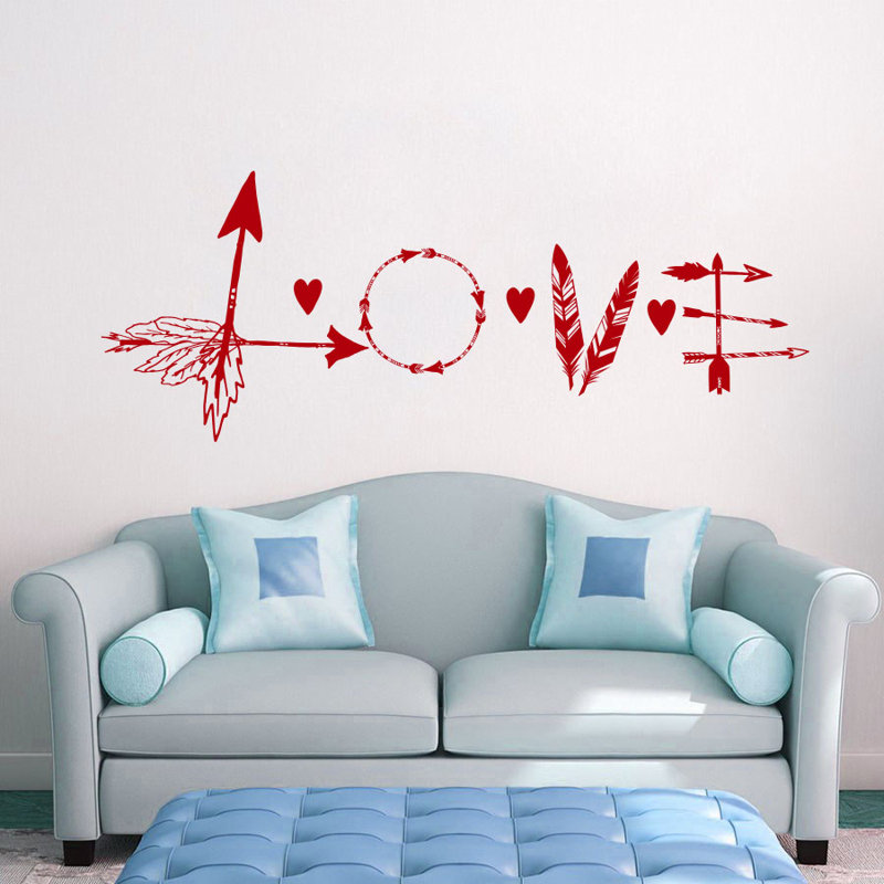 Décalcomanie murale flèche en plumes love, Rouge