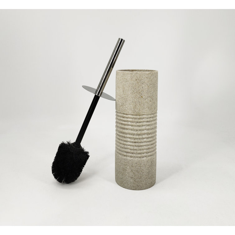 Onyx Decor Toilet Brush and Resin Stone Finish Holder, Stainless Steel & White