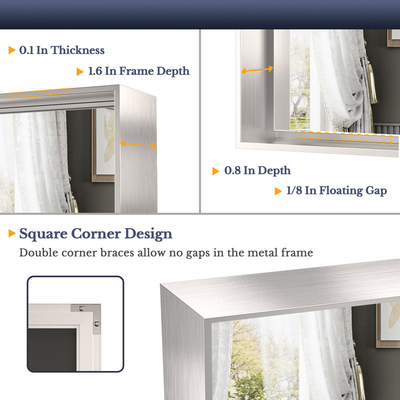 Stemn Framed Bathroom Vanity Mirror Accent Mirror, Silver, 55" x 36"