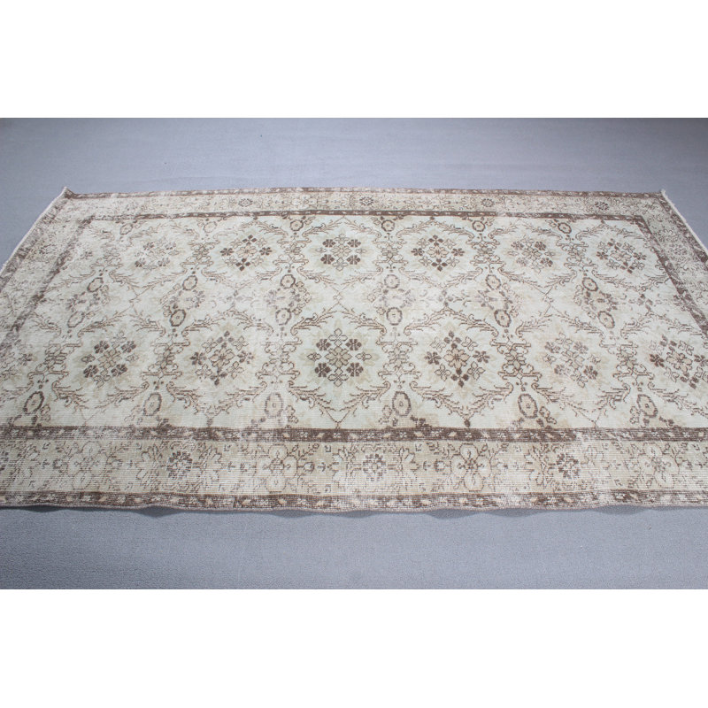 Large Beige Turkish Vintage Floor Rug Ideal For Bedroom Decor With Anatolian Inspiration