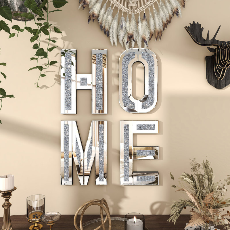 Elvert 4 Piece Handmade Mirror Letters Wall Décor Set, Home, 20" H x 12" W x 2" D