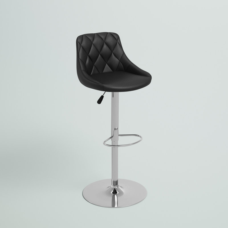 Hilia Vinyl Bucket Seat Adjustable Height Barstool with Diamond Pattern Back, Black