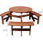 Table de pique-nique pour 6 personnes, table ronde en bois pour la cour arrière, 3 bancs, trou pour parasol, plateau de table de 35 po et coffre-fort pour l'extérieur brun