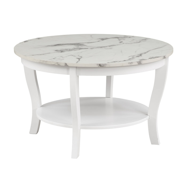 Table basse avec tablette de 30 po Carbin, Faux marbre blanc / blanc