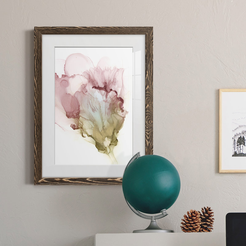 " Flowering Pink I " Painting Print, 44" H x 31" W x 1" D, Walnut Framed