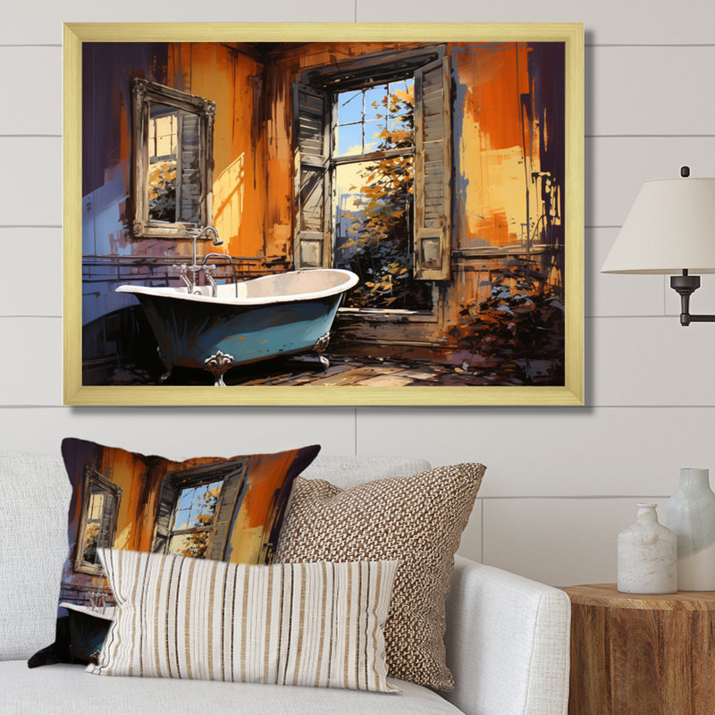 " Bathroom Bold And Modern II ", 16" H x 32" W x 1" D, Gold Picture Framed