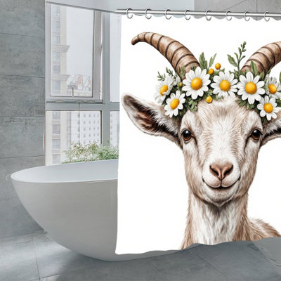 Rideaux de douche chèvre avec couronne de marguerites, 71 x 71