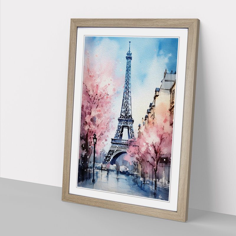 Eiffel Tower Tachisme - Single Picture Frame Print on Wood, 46" H x 34" W x 2" D, Oak
