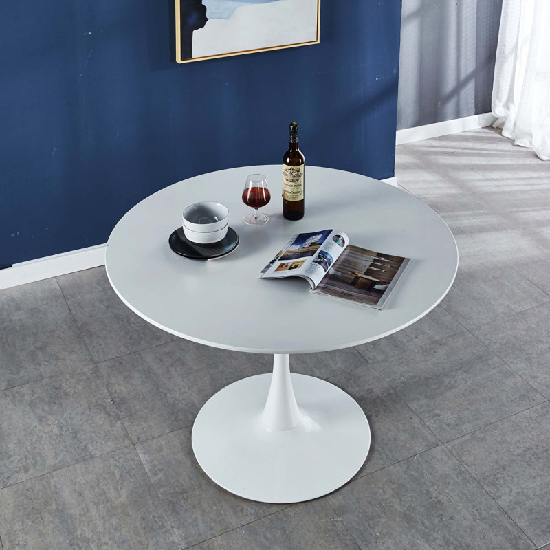Table de salle à manger de 42,1 pouces avec plateau tulipe Mid-Century blanc, 28.74"H x 42.12"L x 42.12"W, White