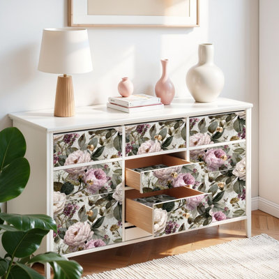 Papier peint auto-adhésif à motif de fleurs roses, fleurs et fleurs, autocollant et amovible, 17,7 po x 118 po (45 x 300 cm)