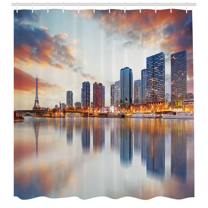 Ensemble de rideau de douche Cityscape + crochets, H 69 po x l 105 po
