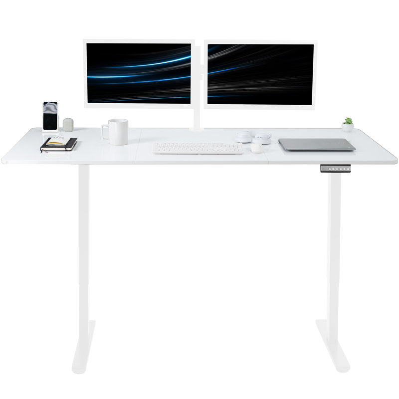 Vivo Electric Dual Motor Standing Desk, White Dry Erase, 70.9" W, White