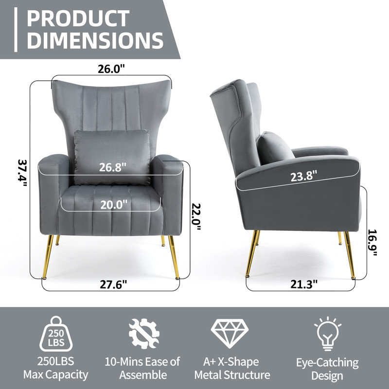 Upholstered velvet armchair, Gris