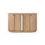Desserte, caramel, forme épurée, placage de chêne couleur caramel, quincaillerie en pierre texturée, grand espace de rangement, charnières européennes à fermeture en douceur, détails personnalisés, beige, bois massif, silhouette, poignées aux tons chauds,